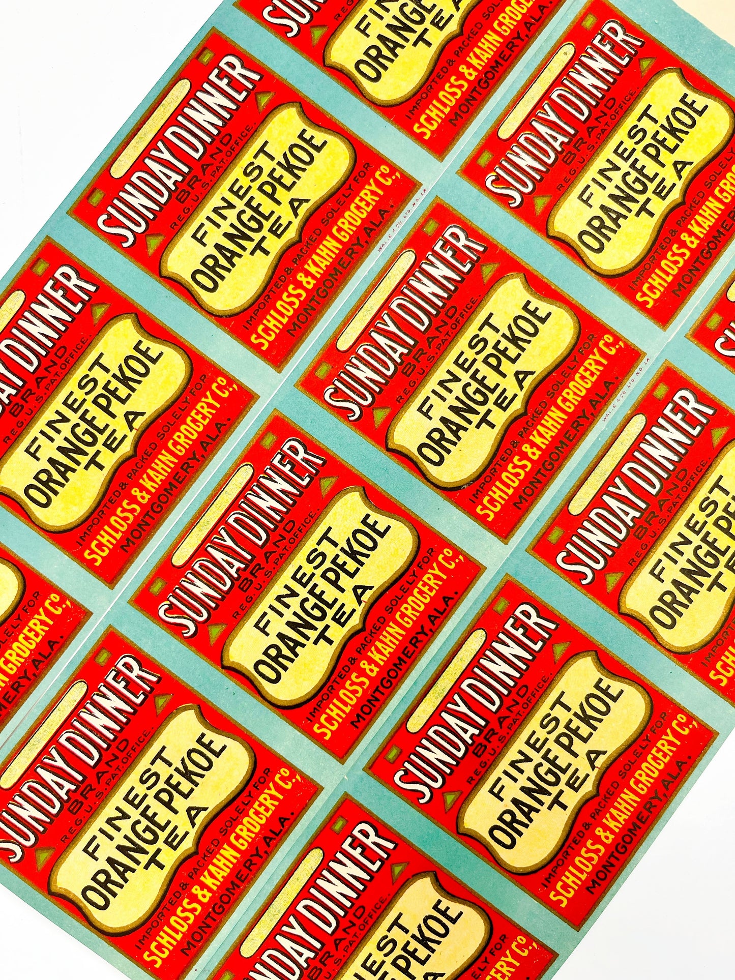 “Sunday Dinner” orange pekoe tea vintage labels, set of 3 strips