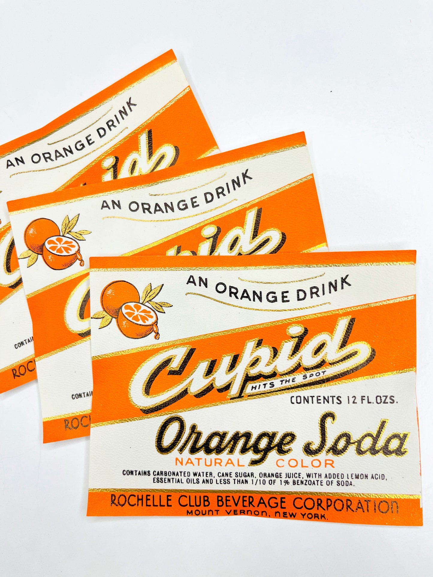 “Cupid” orange soda vintage labels, set of 3