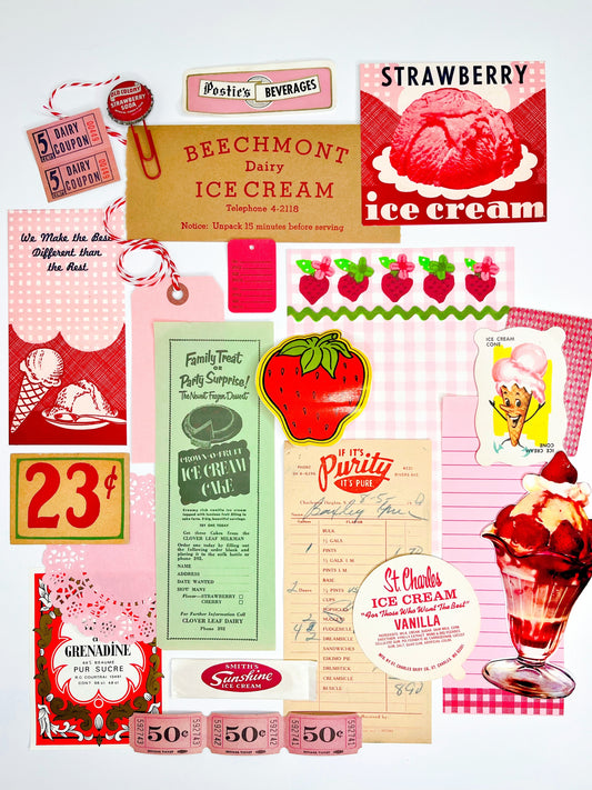 Strawberry Ice Cream vintage ephemera collection