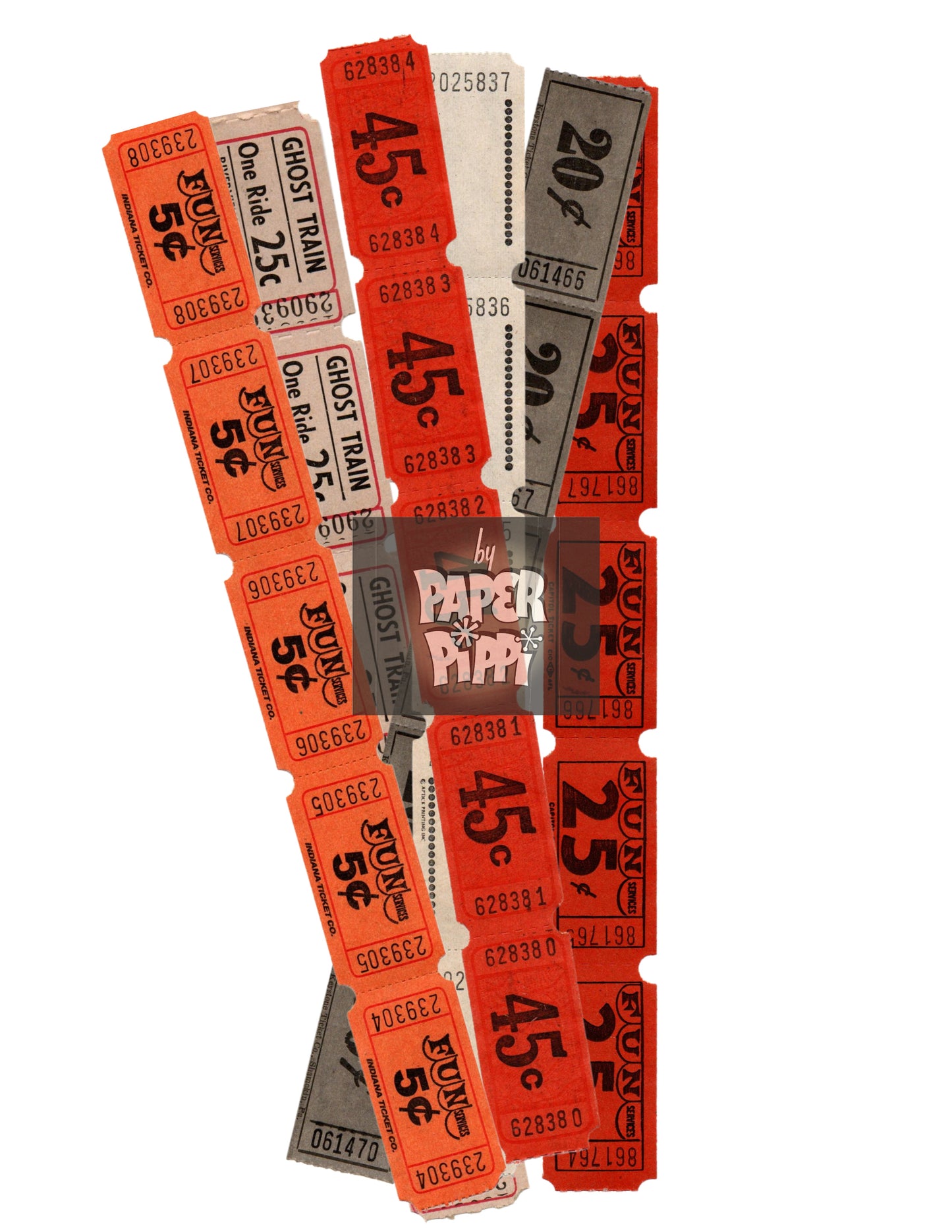 "Ghost Train" orange & black vintage carnival tickets digital download printable