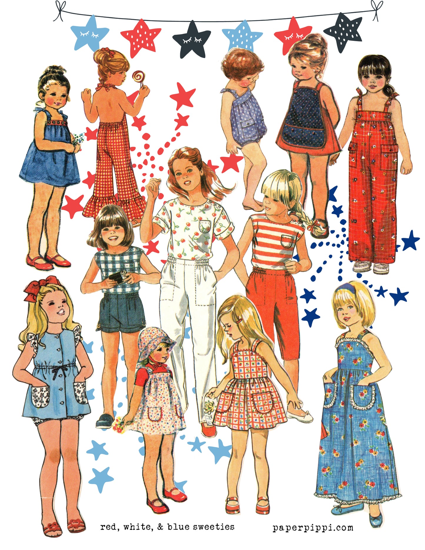 Red, white, & blue sweeties digital download printable (2 pages)