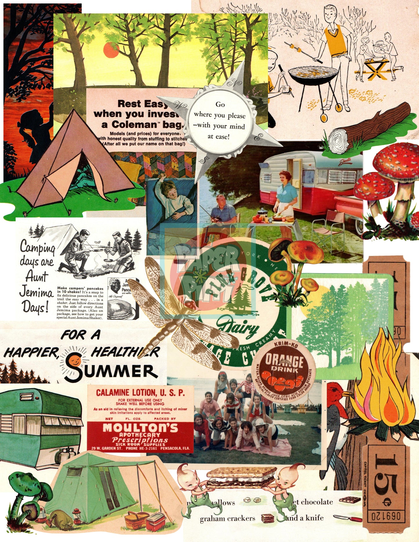 Vintage Camping digital ephemera collection printable download (3 pages)