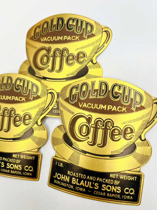 “Cold Cup” embossed coffee labels, set of 3