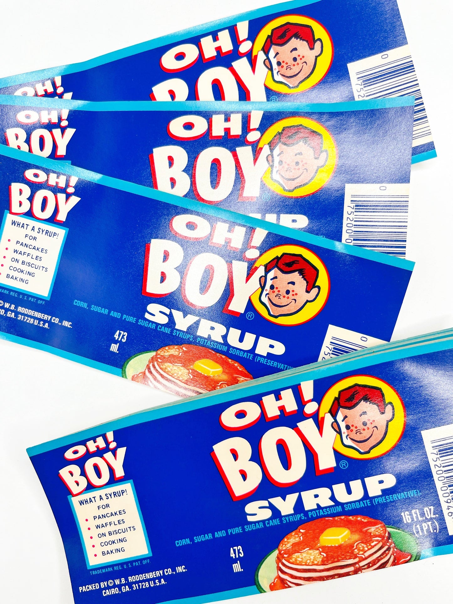 “Oh Boy!” vintage syrup labels, set of 3