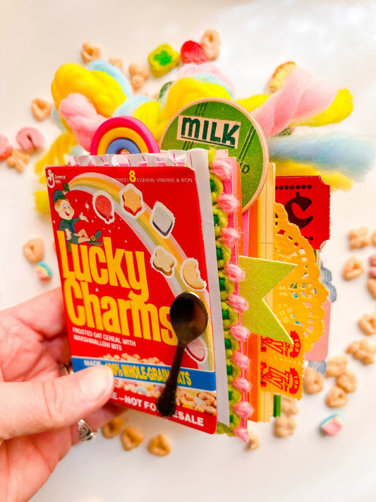 Vintage mini Lucky Charms box handmade journals