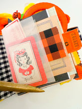 Load image into Gallery viewer, Vintage black cat & Jack O’ Lantern tally card handmade journal