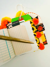 Load image into Gallery viewer, Vintage black cat & Jack O’ Lantern tally card handmade journal