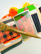Load image into Gallery viewer, Vintage black cat & Jack O’ Lantern tally card handmade journal