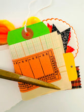 Load image into Gallery viewer, Vintage black cat & Jack O’ Lantern tally card handmade journal