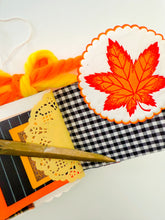 Load image into Gallery viewer, Vintage black cat & Jack O’ Lantern tally card handmade journal