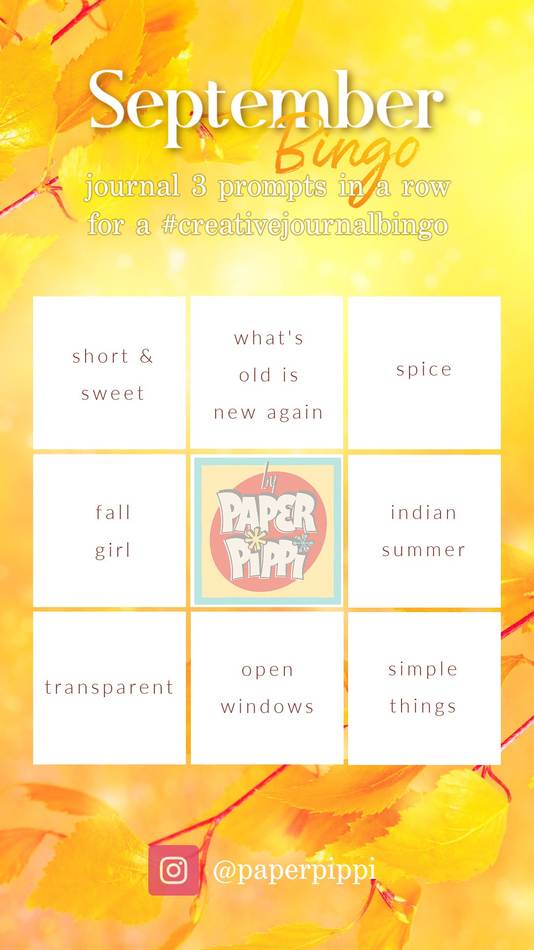 September '23 Creative Journal Bingo free printable