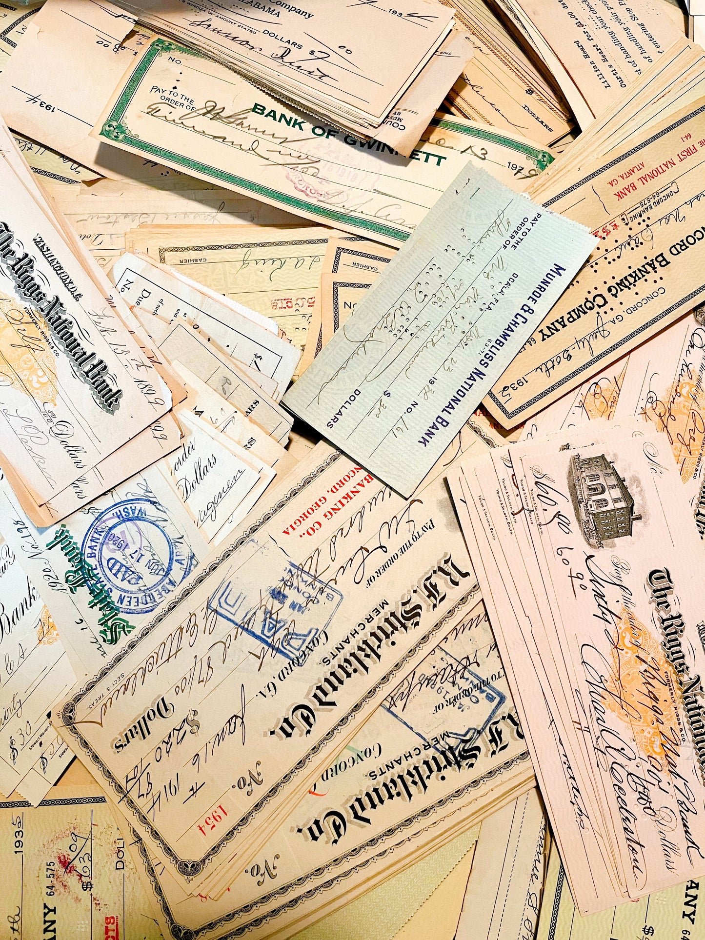 Vintage and antique checks, 1 dozen