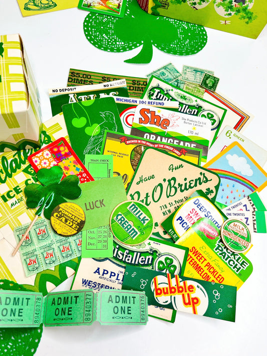 Vintage Sclater’s ice cream box filled with vintage ephemera