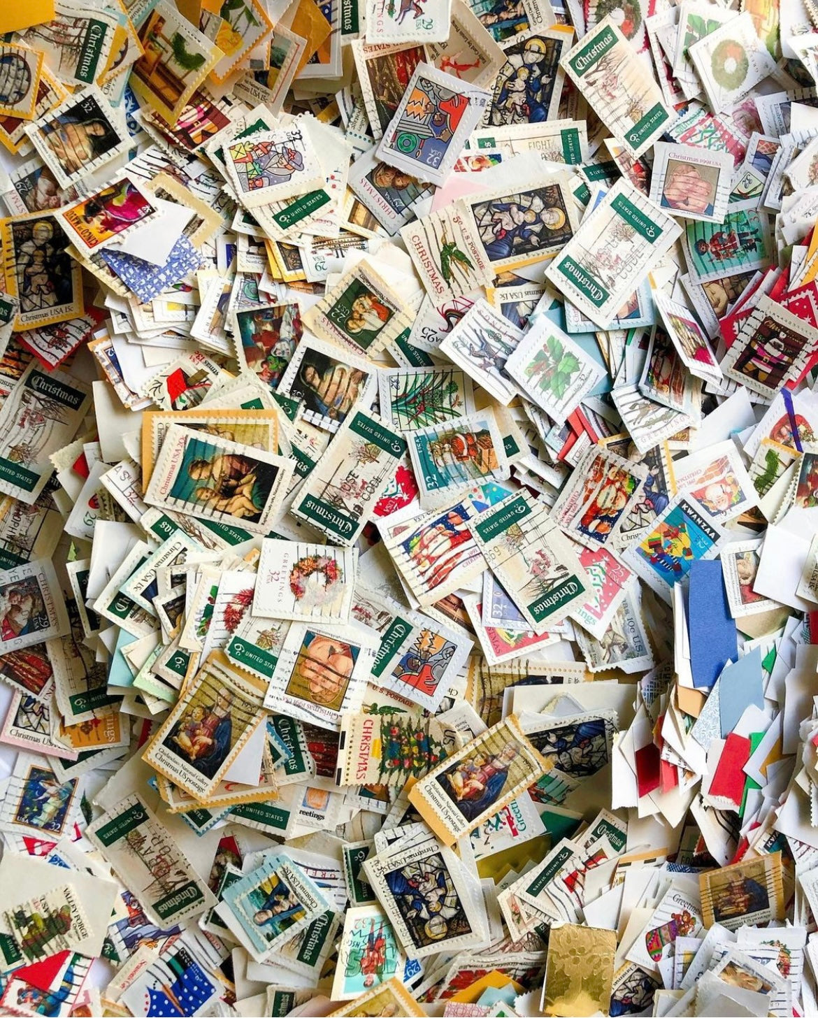 Christmas postage stamps in a glassine envelope