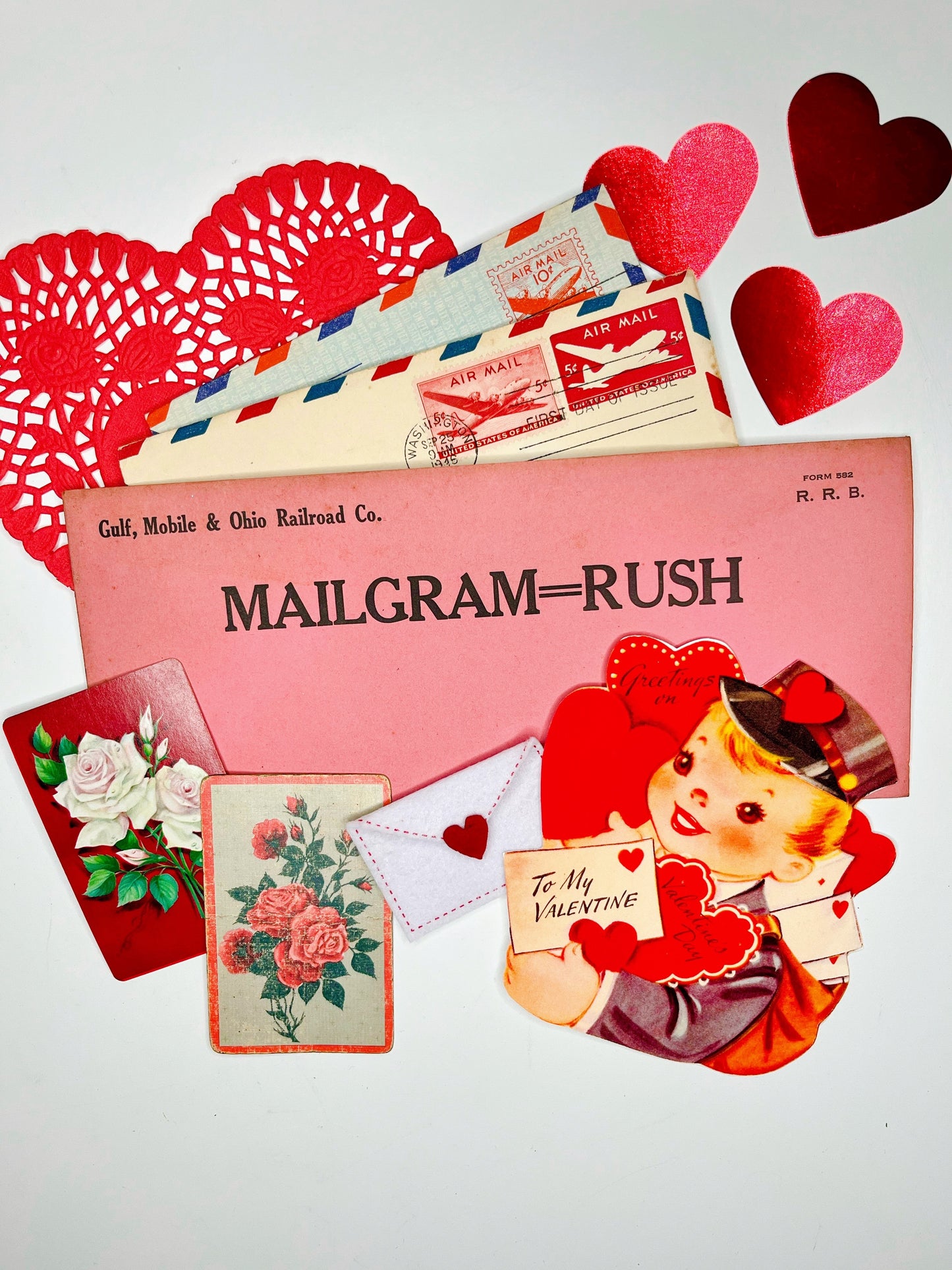 Vintage pink railroad mail gram & air mail collection