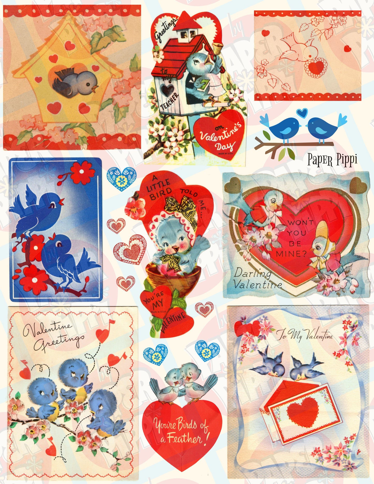 "Bluebird Valentine" vintage ephemera digital download printable