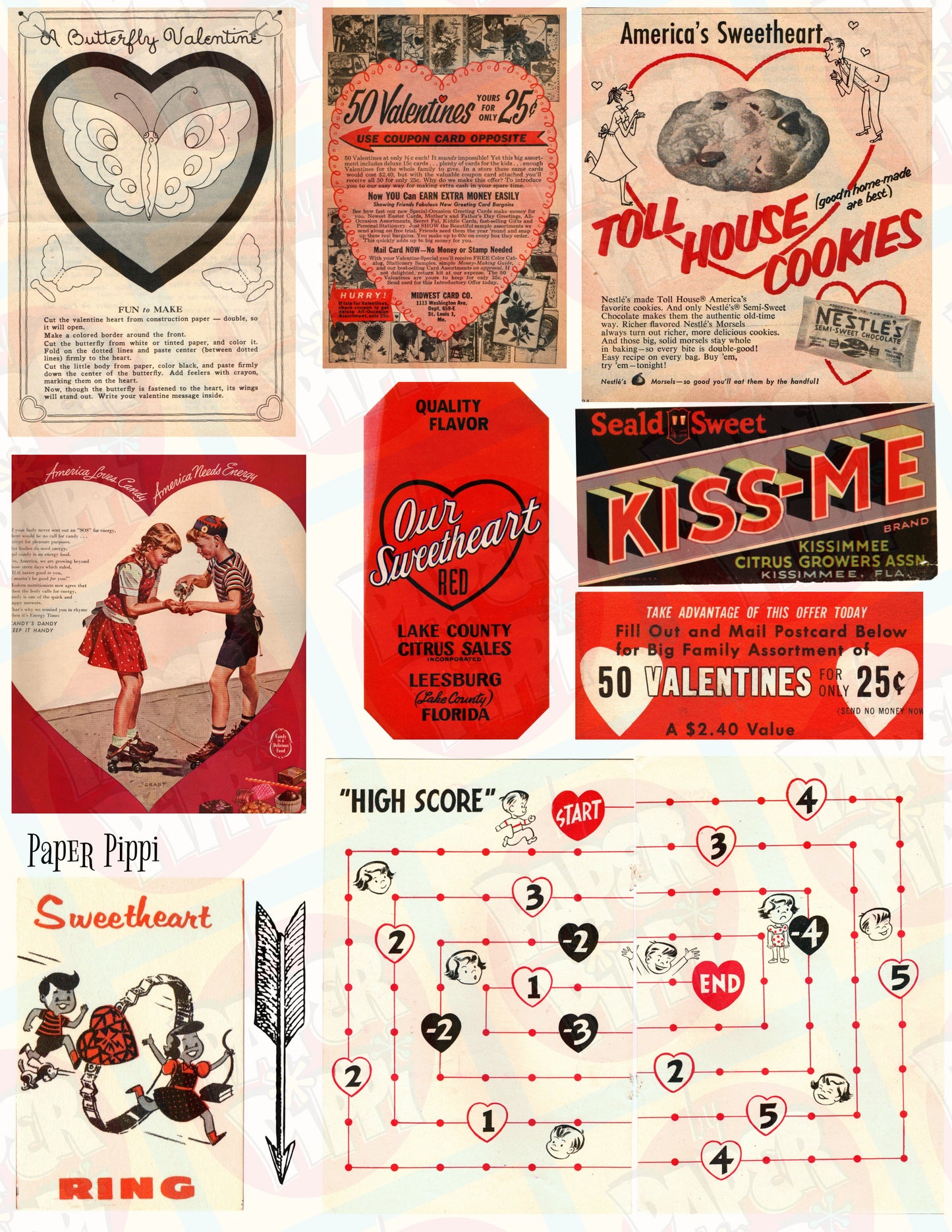 "Black, white, and red all over" vintage Valentine digital download printable
