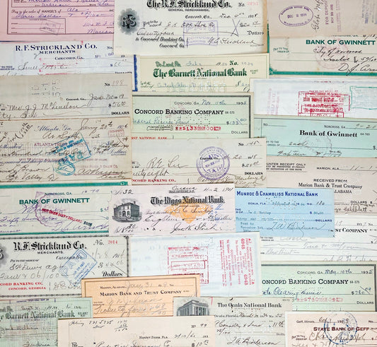 Vintage and antique checks, 1 dozen