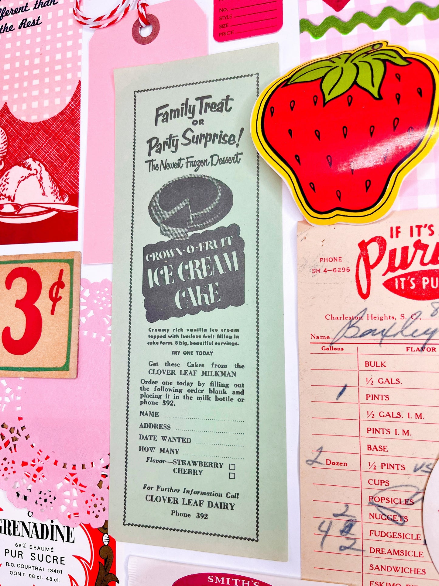 Strawberry Ice Cream vintage ephemera collection