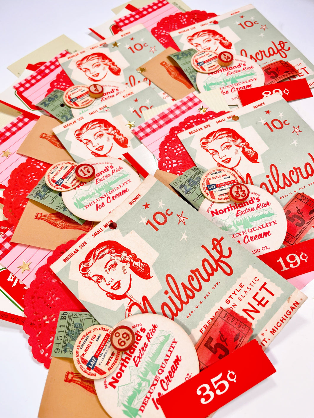 Vintage hair net envelope with coordinating vintage ephemera