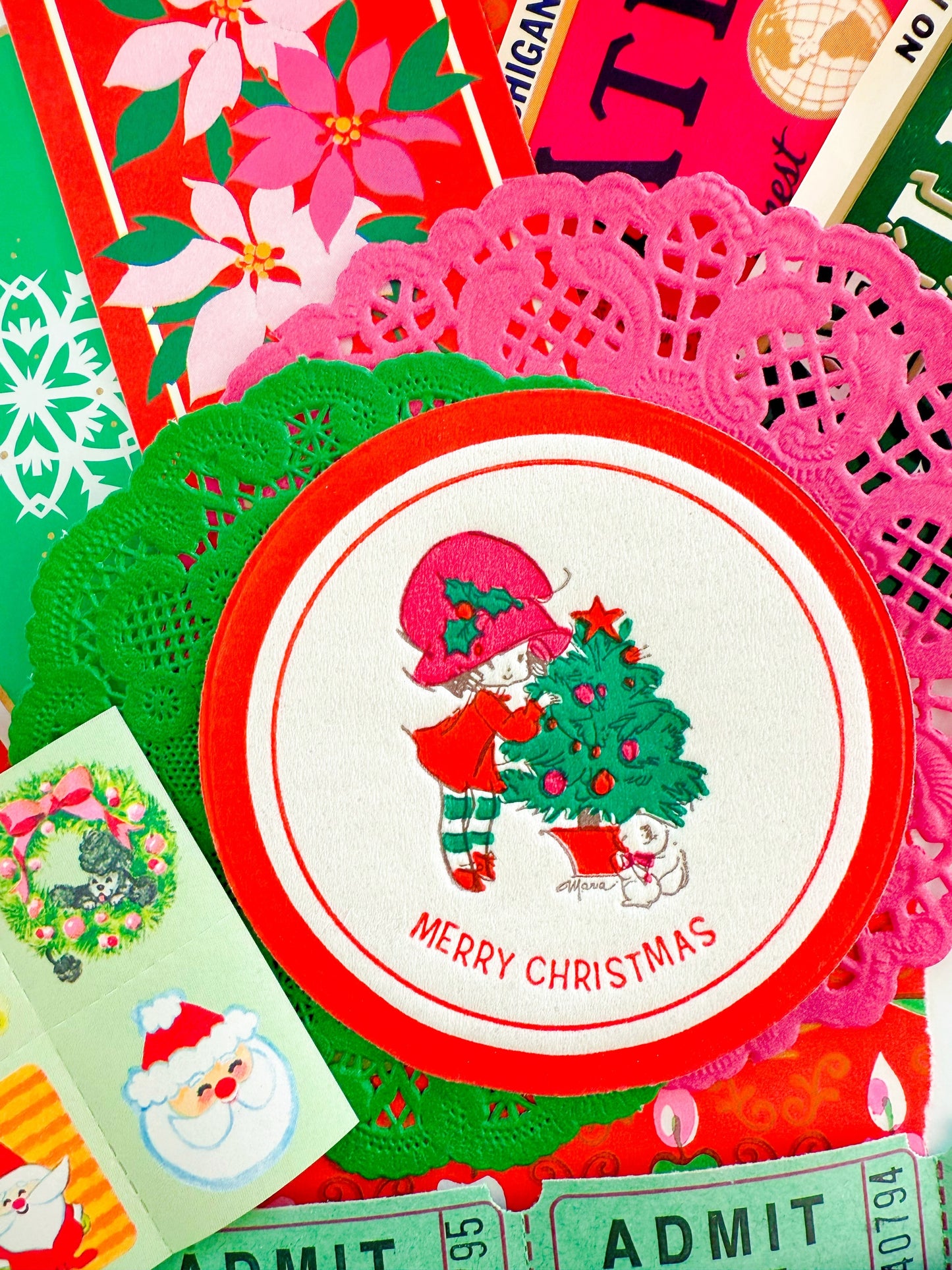 Pink Christmas vintage ephemera collection