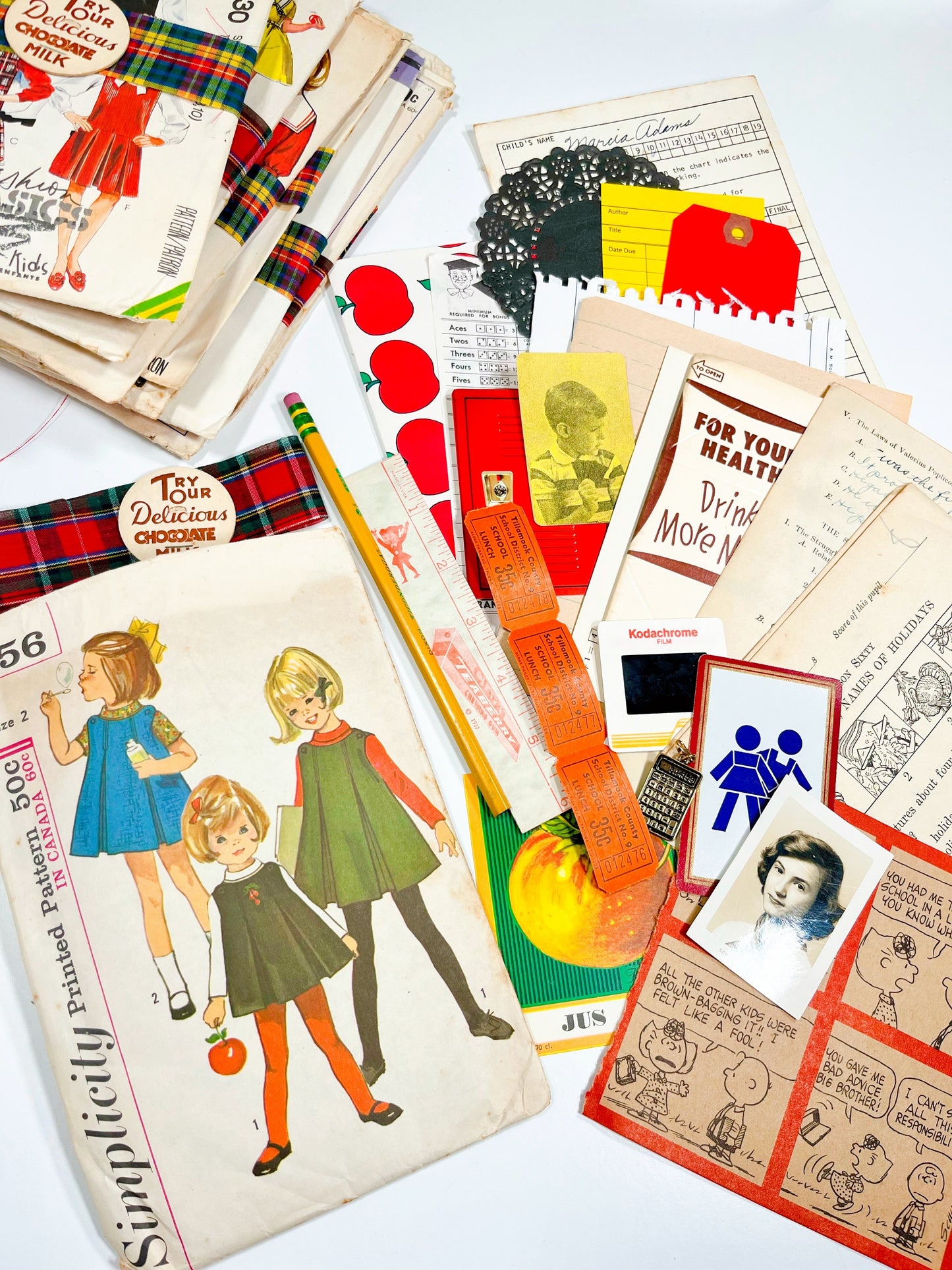 Vintage sewing pattern “back to school” vintage ephemera kit