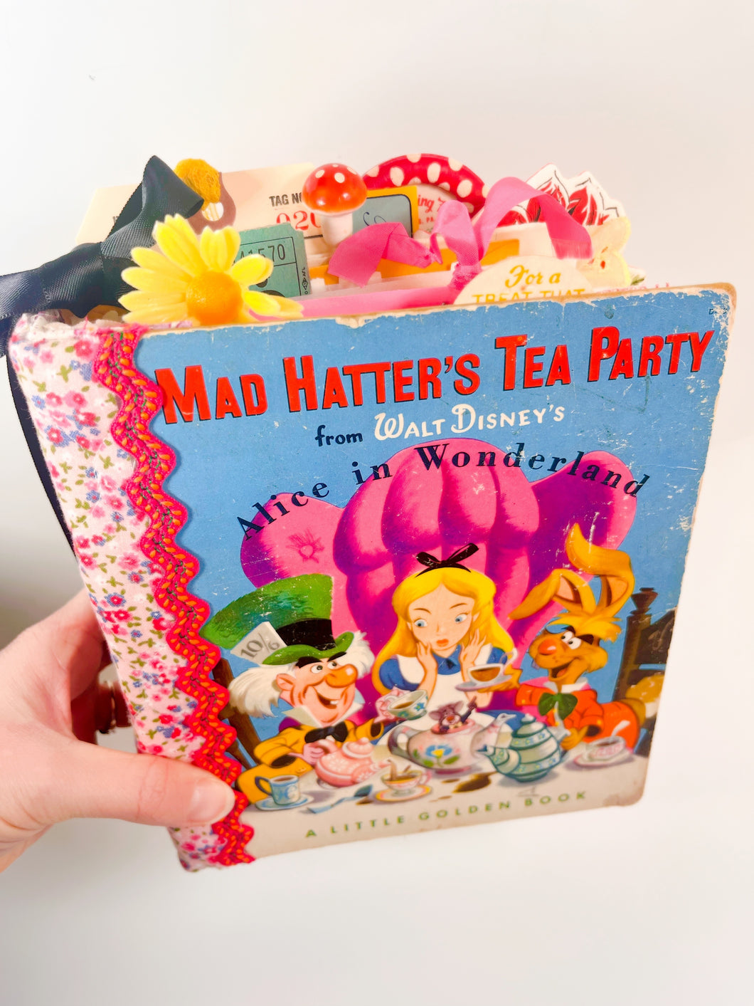 “Mad Hatter’s Tea Party” vintage Alice in Wonderland children’s book handmade journal