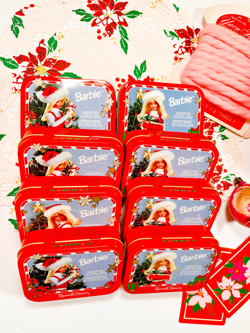 Vintage Barbie Christmas tins filled with embellishments & ephemera