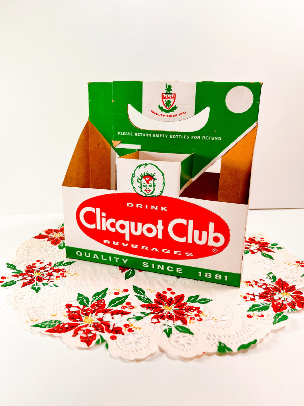 Vintage red & green Cliquot soda pack carton
