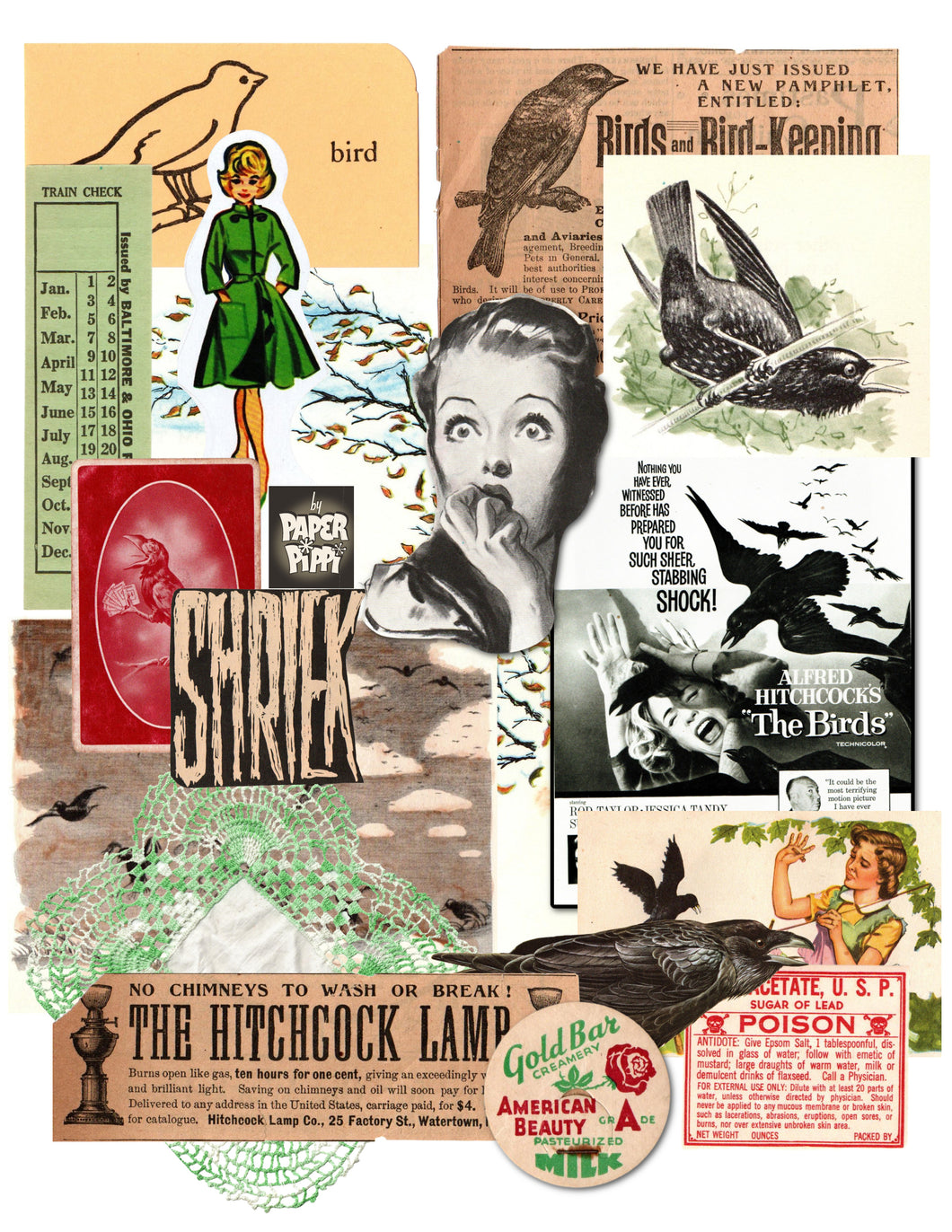 The Birds vintage ephemera digital download printable (2 pages)