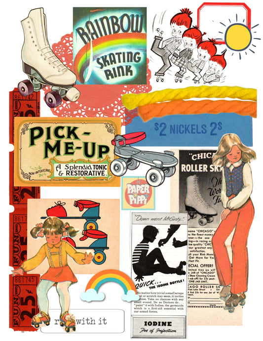 Vintage Rollerskate ephemera collection digital download printable (2 pages)