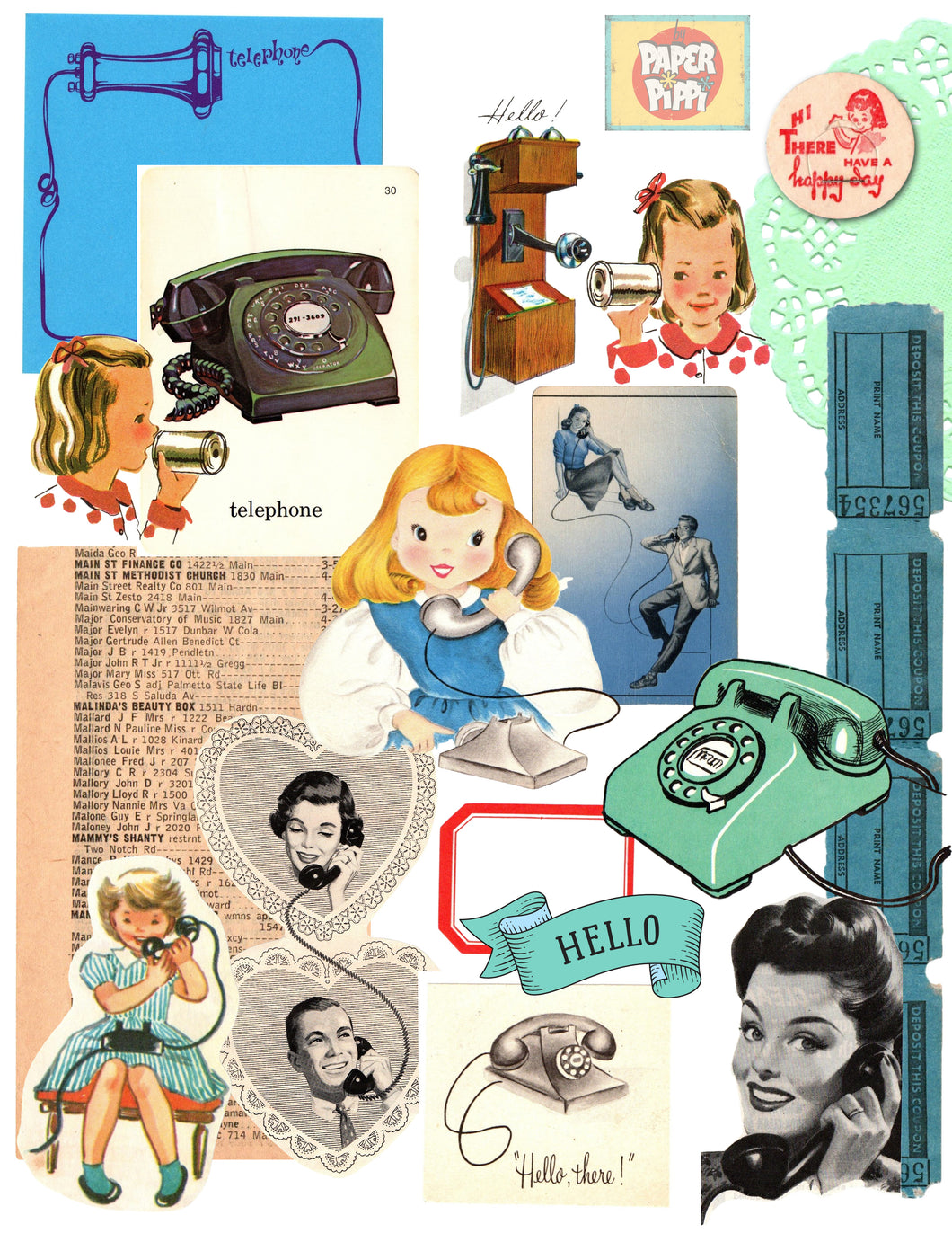 Vintage Telephone digital ephemera collection printable download (2 pages)