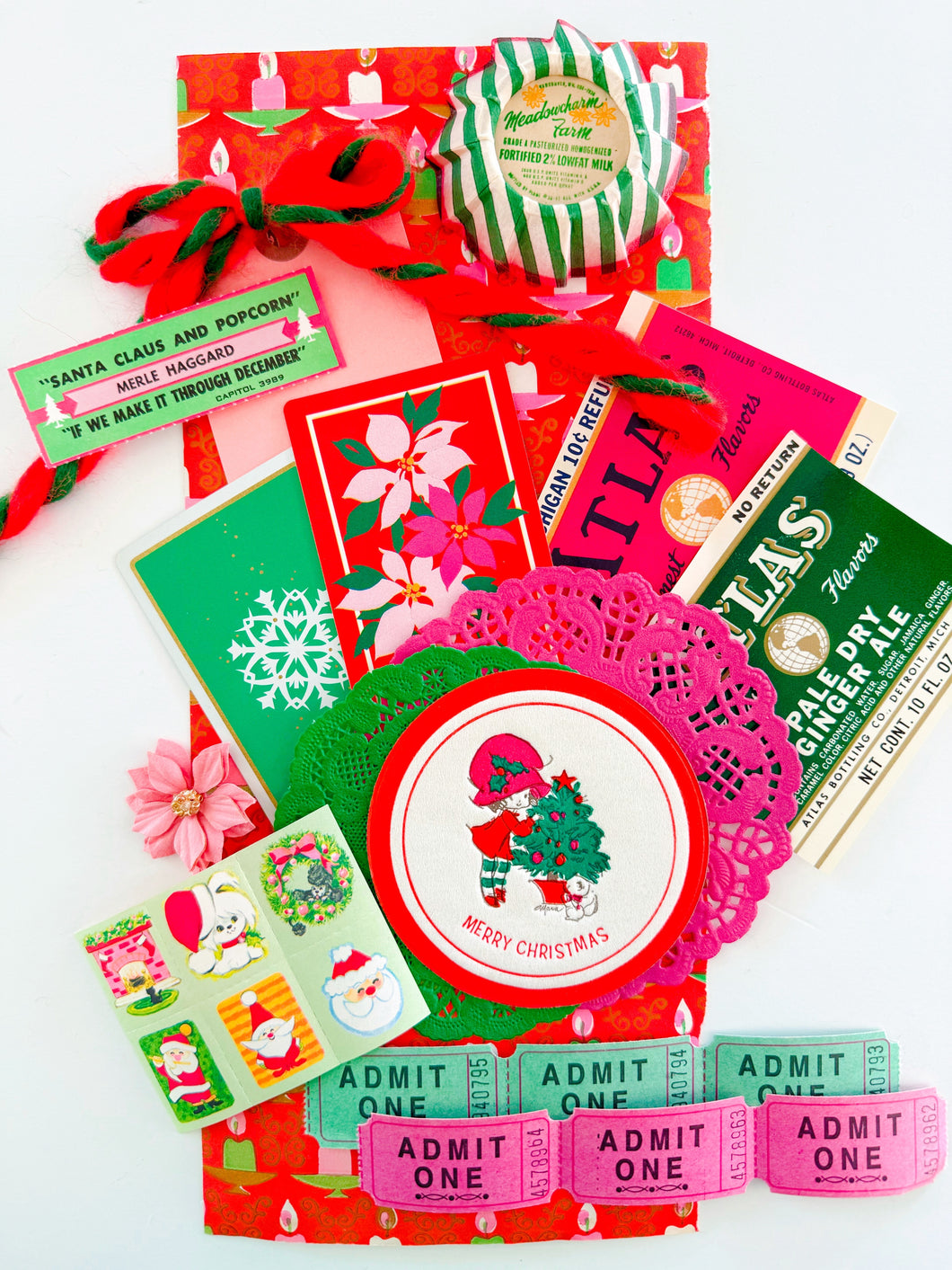 Pink Christmas vintage ephemera collection