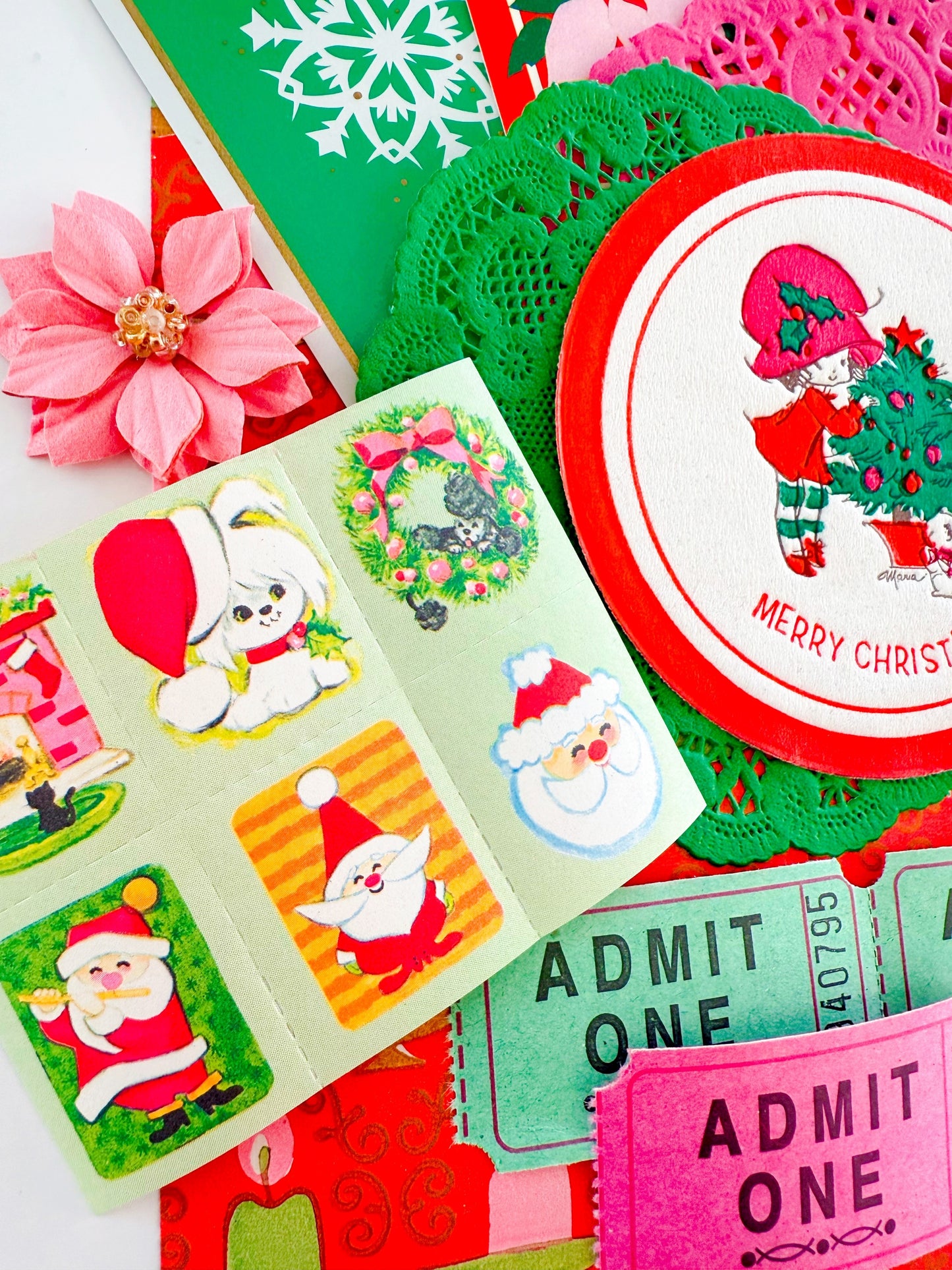 Pink Christmas vintage ephemera collection