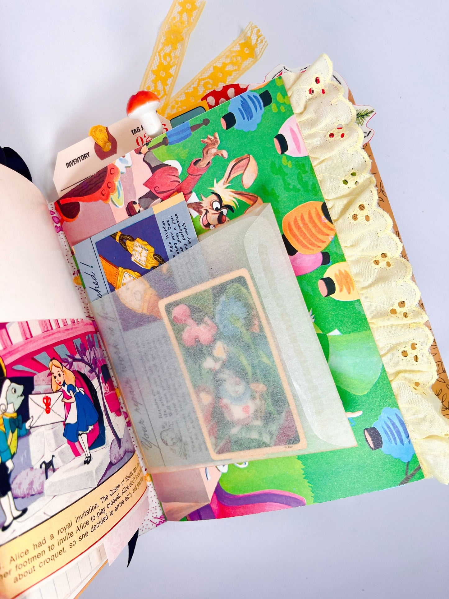 “Mad Hatter’s Tea Party” vintage Alice in Wonderland children’s book handmade journal