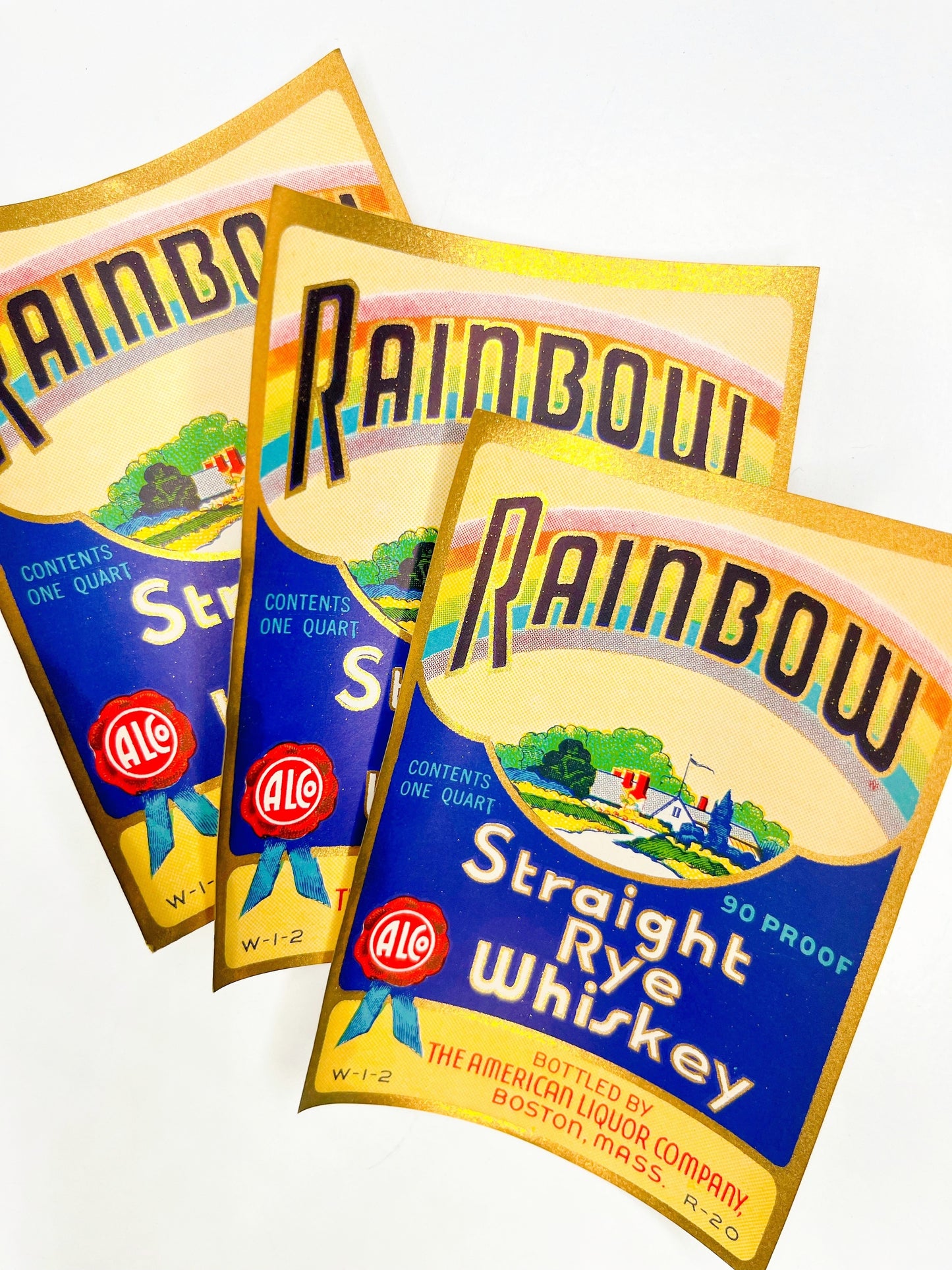 Vintage Rainbow whiskey labels, set of 3