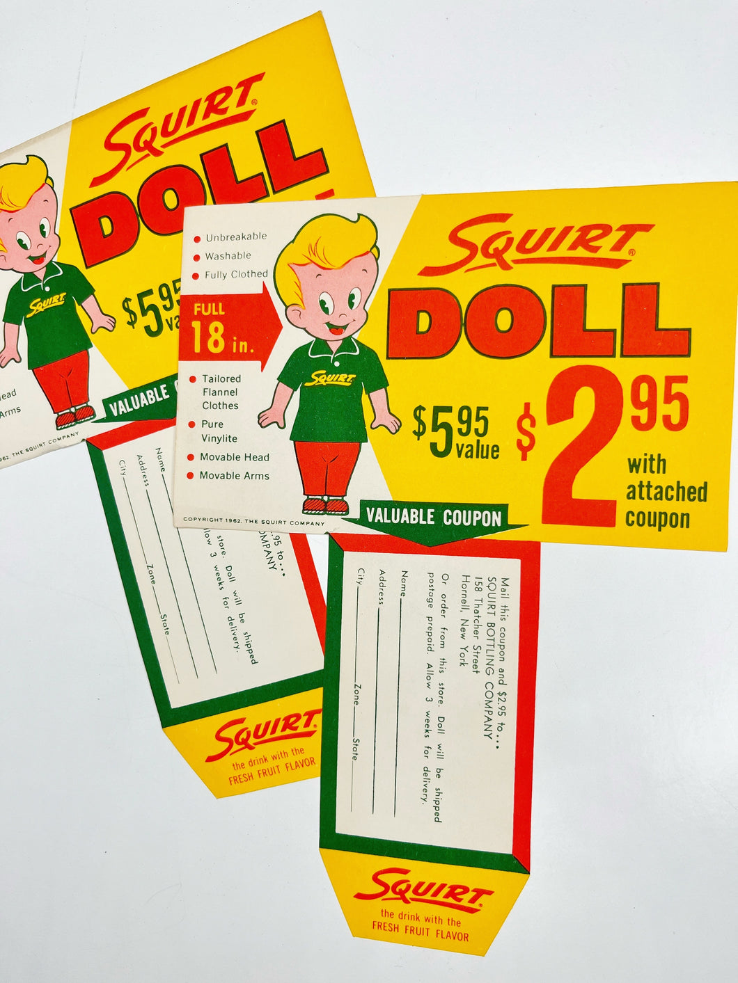 “Squirt” doll vintage coupon promotional, set of two