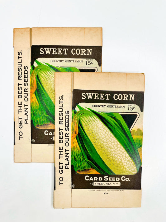 Vintage Card Seed Co. Sweet Corn boxes, set of 2