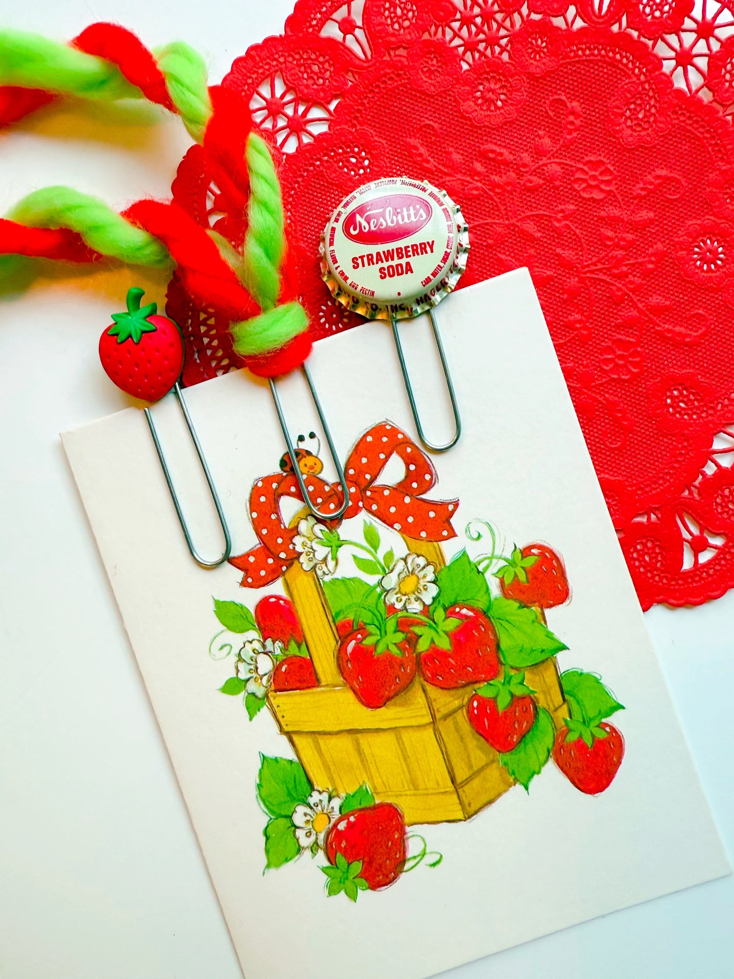 Strawberry clippy trio with vintage Strawberry Shortcake card