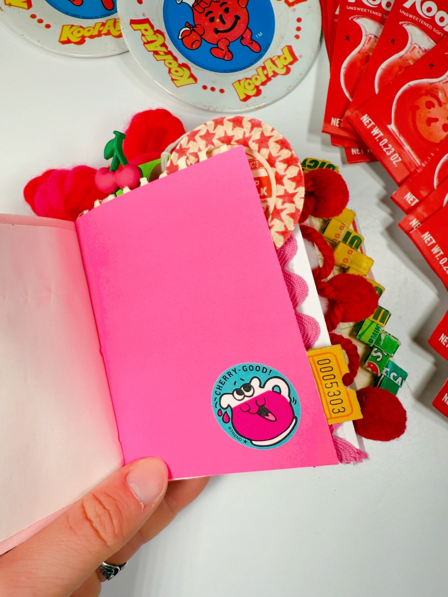 Vintage cherry Kool Aid packet handmade journal
