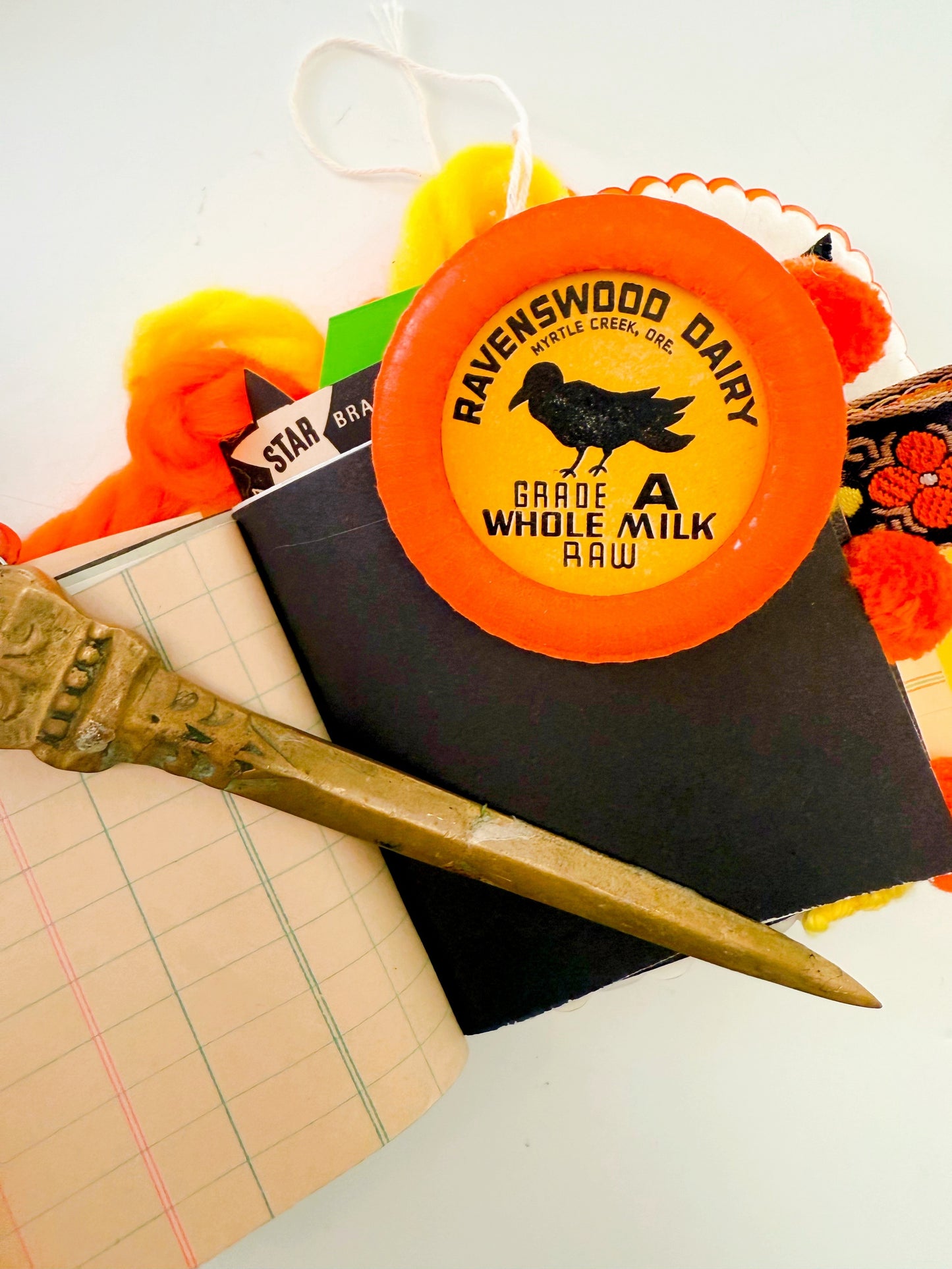 Vintage black cat & Jack O’ Lantern tally card handmade journal