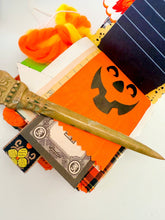 Load image into Gallery viewer, Vintage black cat &amp; Jack O’ Lantern tally card handmade journal
