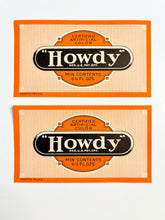 Load image into Gallery viewer, Orange &amp; black vintage “Howdy” soda labels
