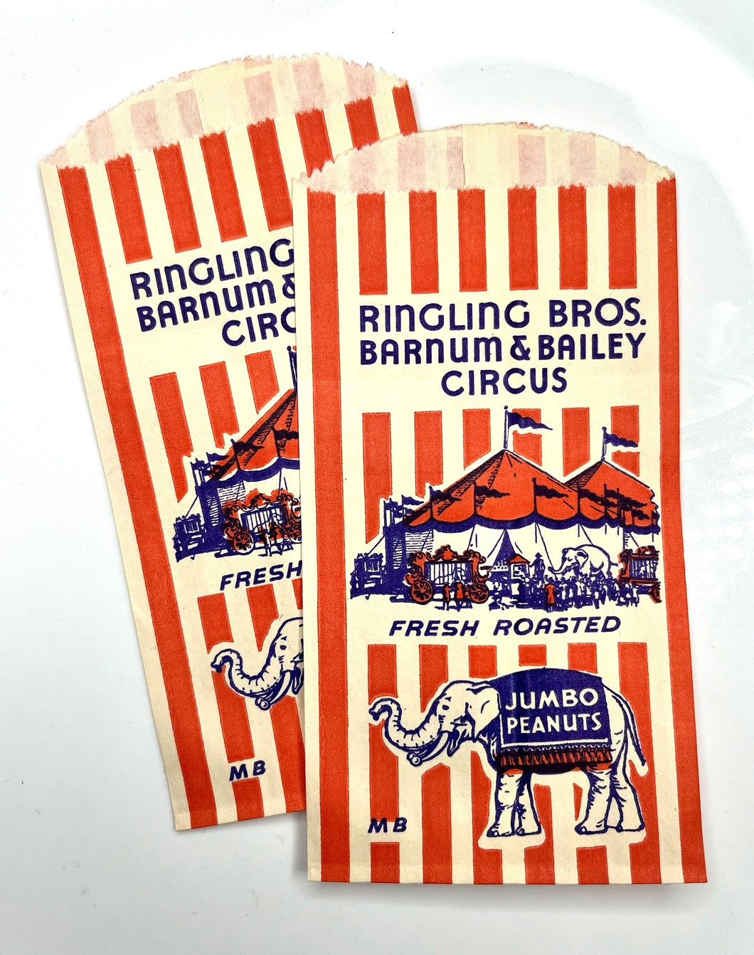 (2) Barnum & Bailey circus peanut bags
