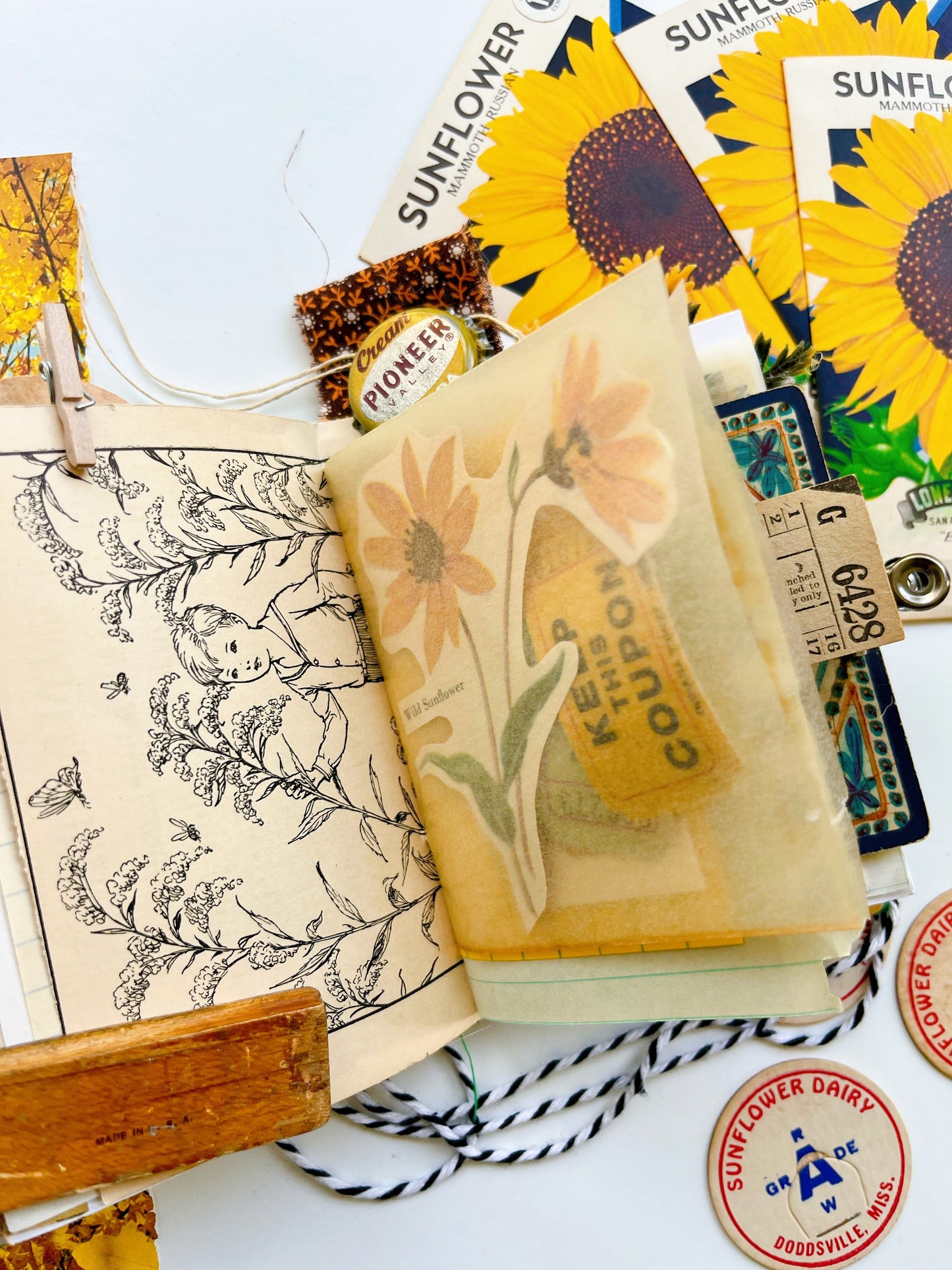 Vintage Sunflower seed packet journal