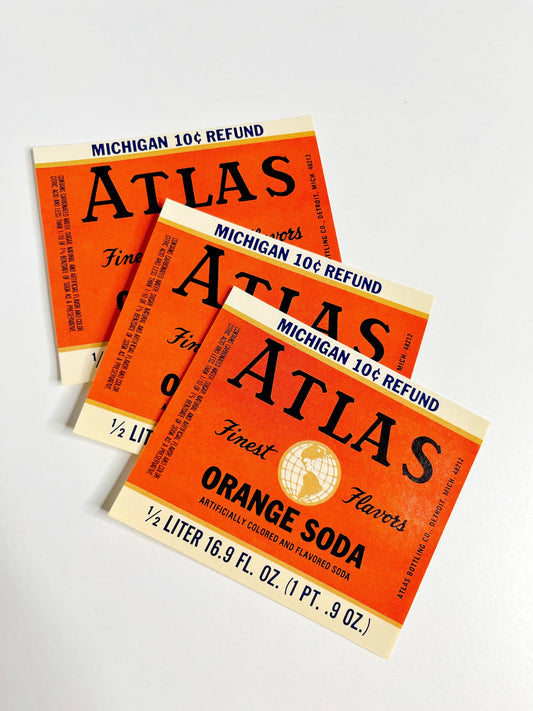 Vintage Atlas orange soda labels