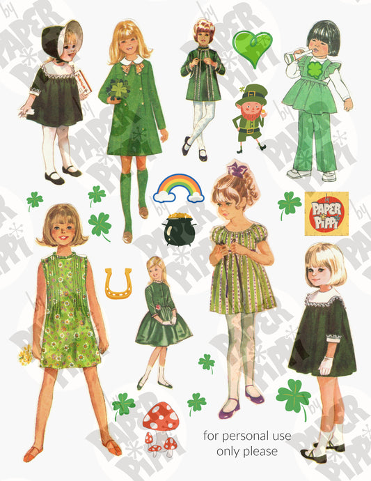 Green Dress Sweeties digital download printable ephemera collection