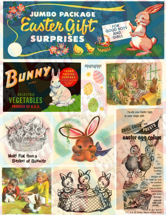 "Here Come the Bunnies" digital ephemera download printable