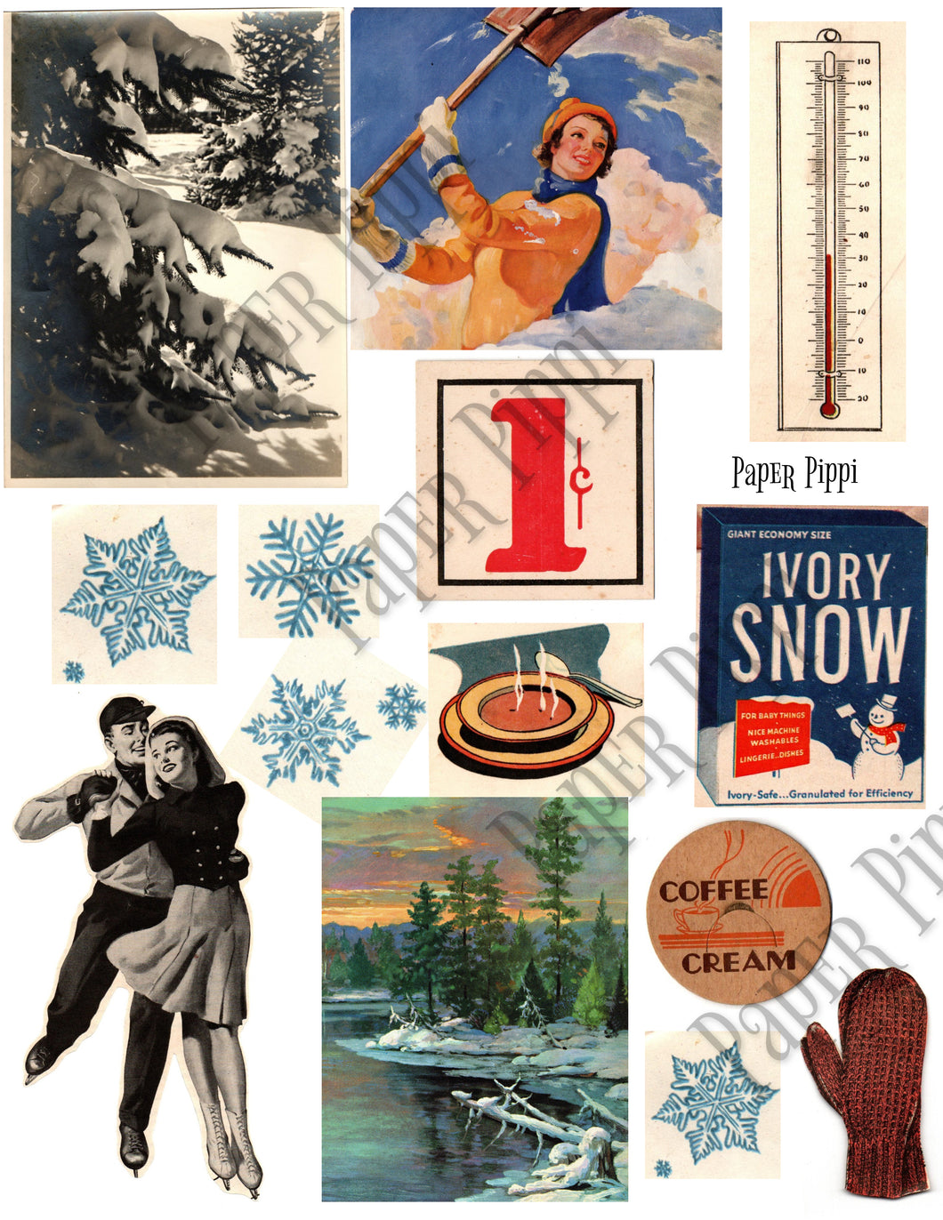 Wintertime Wonder printable digital download ephemera collection