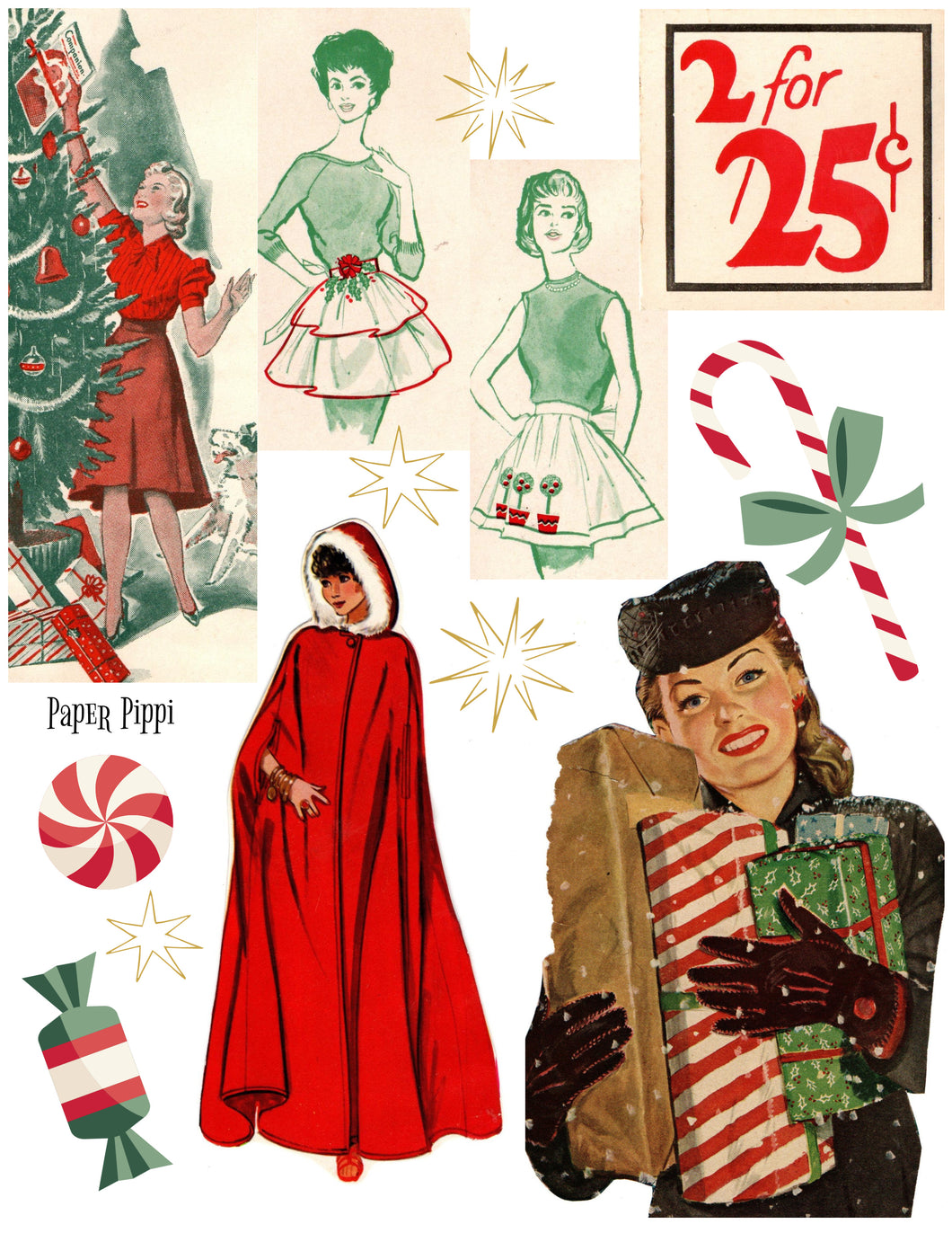 Vintage Christmas Ladies printable digital download
